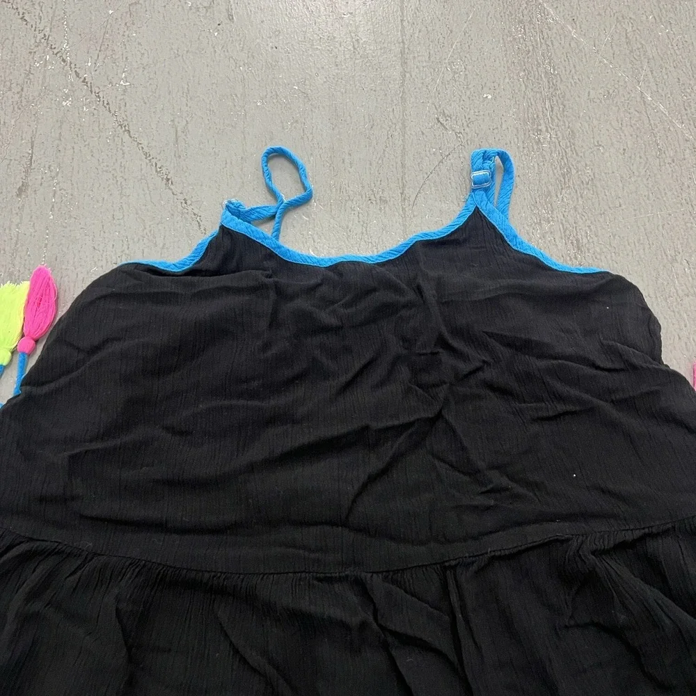 Justice Girls Black Spaghetti Strap Dress Neon Fringe Party Outfit Size 14/16‎